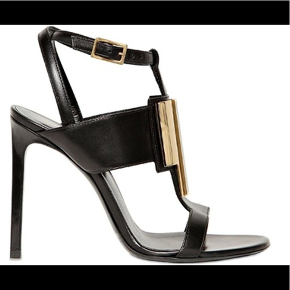 SZ39 Saint Laurent 105MM JANIS GOLD PLAQUE SANDALS - Picture 2 of 8